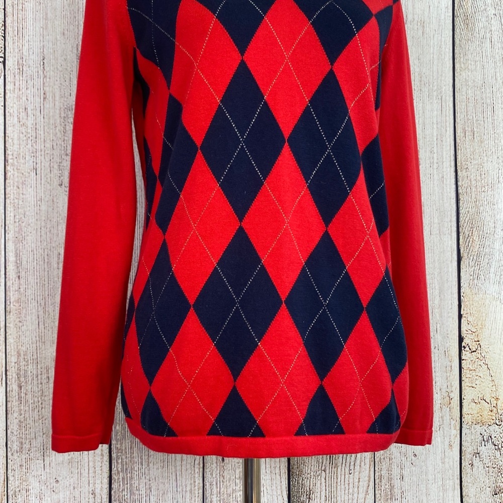 Tommy Hilfiger Women’s Red/Navy Argyle Sweater, M - Picture 6 of 8